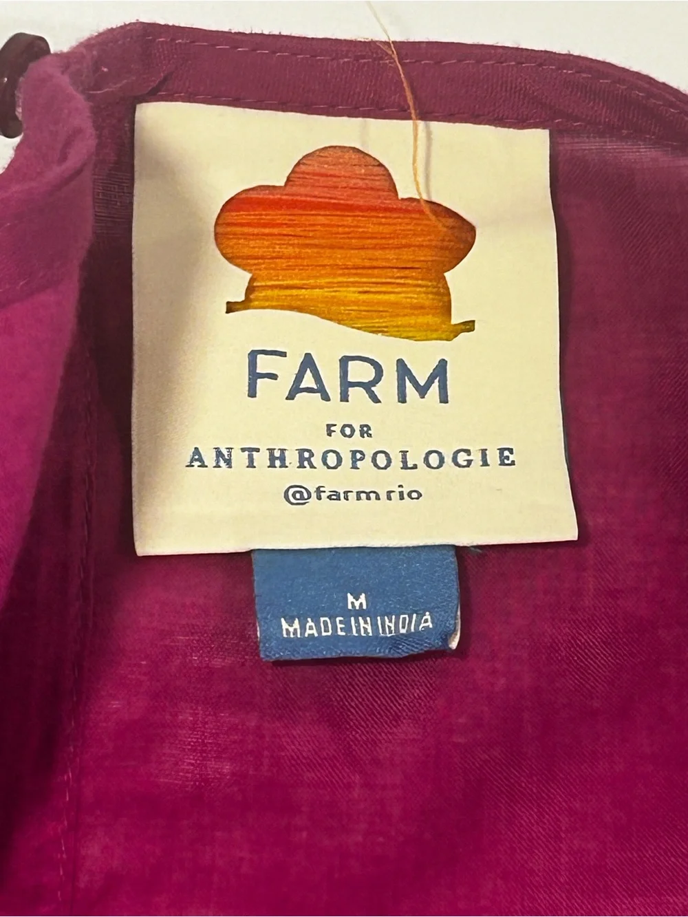 FARM Rio x Anthropologie Kelsie Blouse M Magenta Lace Puff Sleeve Cotton